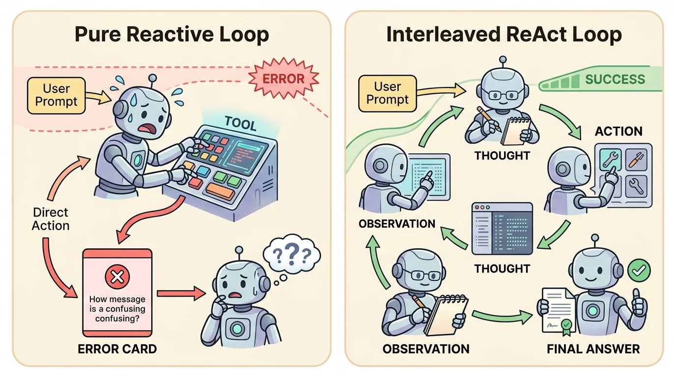 Figure 2: Pure Reactive vs Interleaved ReAct Pattern