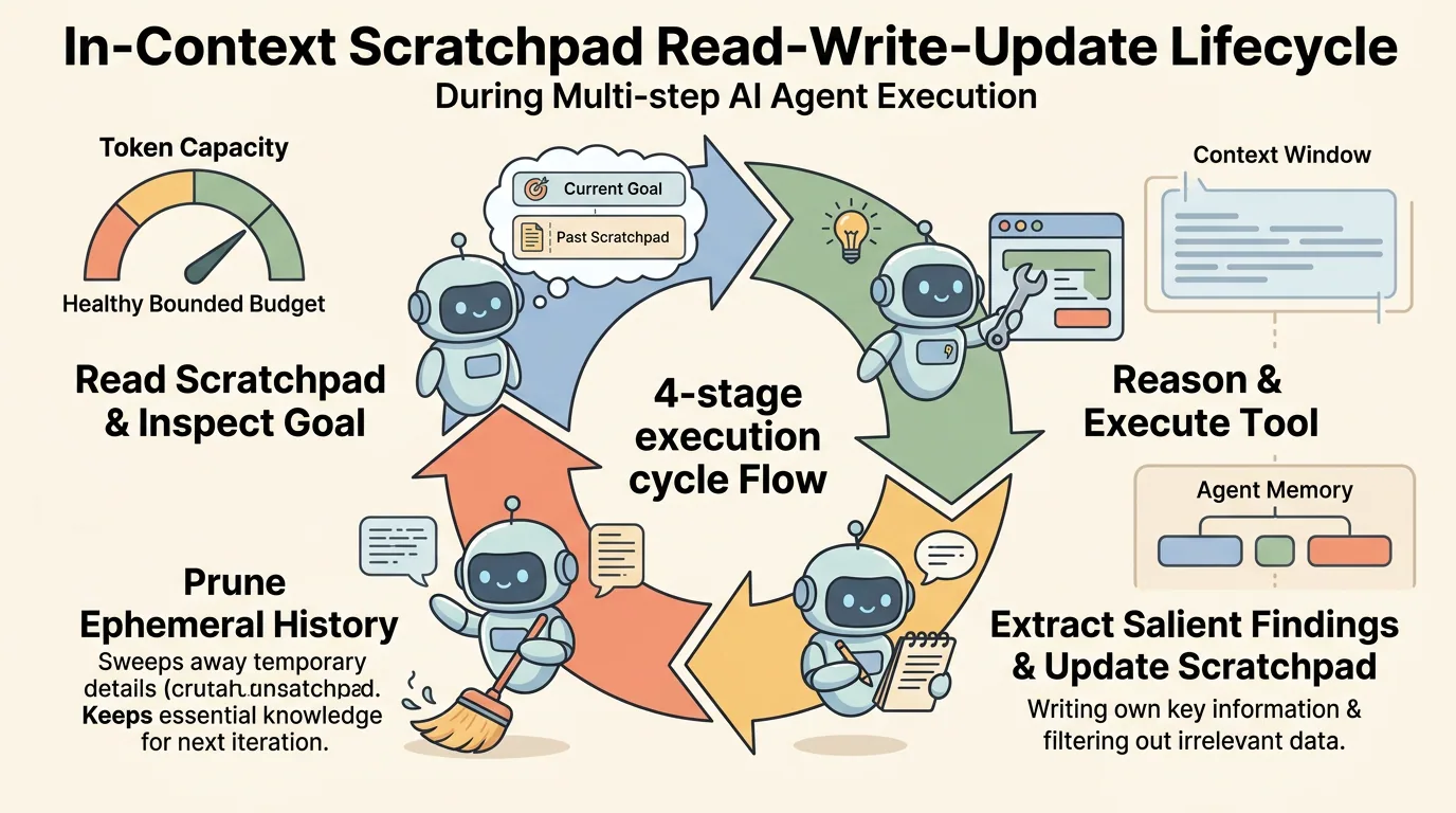 Figure 3: Four-stage read-execute-extract-prune lifecycle of working memory