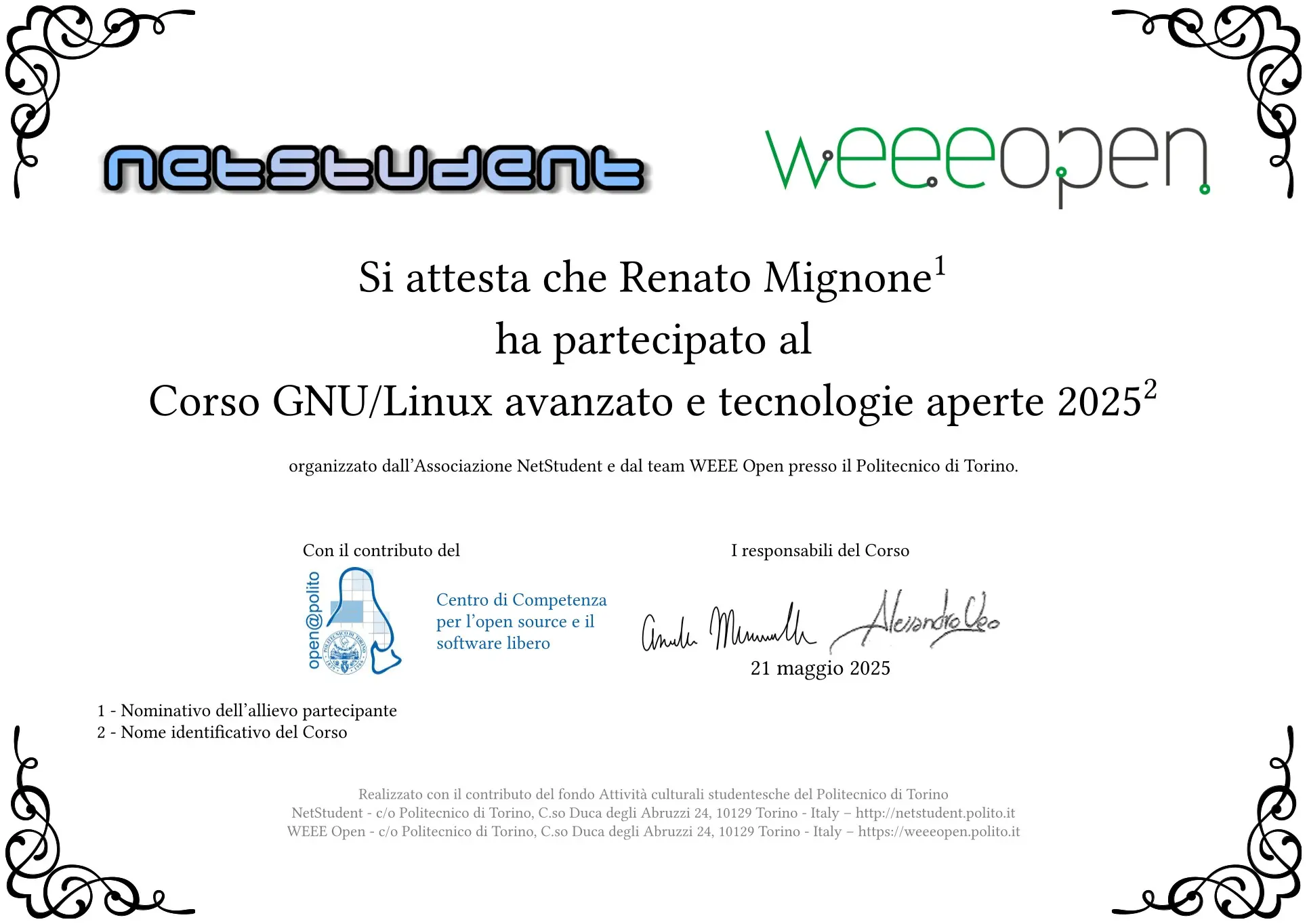 GNU/Linux advanced certificate