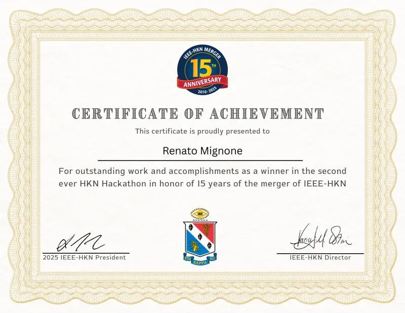 IEEE-HKN Hackathon certificate